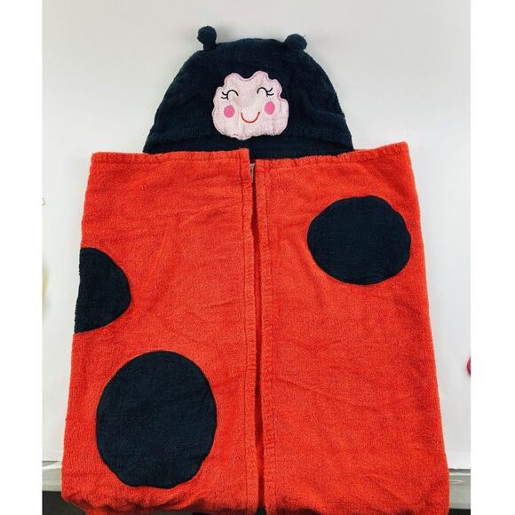 Vintage Carters Hooded Towel Red Ladybug Baby Blanket Terrycloth Toddler Childs - Picture 1 of 11